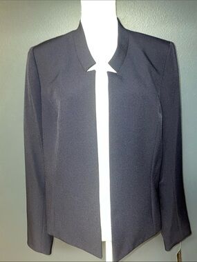 Evan Picone Navy Open-Front Notch-Collar Blazer